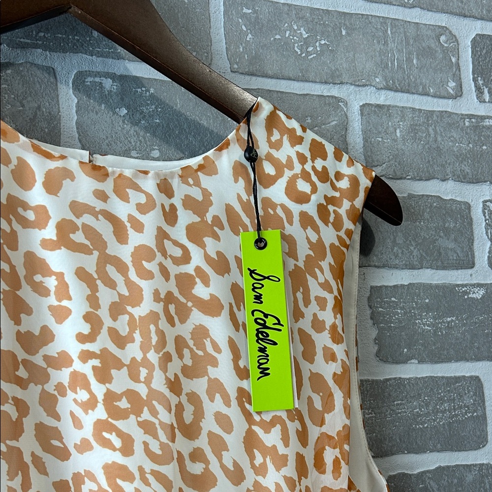 Sam Edelman NWT Leopard Print Mini Dress Tan Cream Ruffle Faux Wrap Size M - Picture 8 of 11